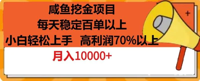 咸鱼挖金项目，每天稳定百单以上，小白轻松上手，高利润70%以上