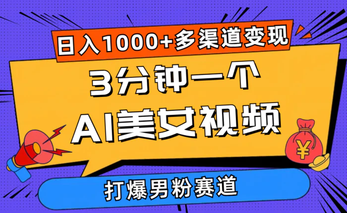 （10645期）3分钟一个AI美女视频，打爆男粉流量，日入1000+多渠道变现，简单暴力，…