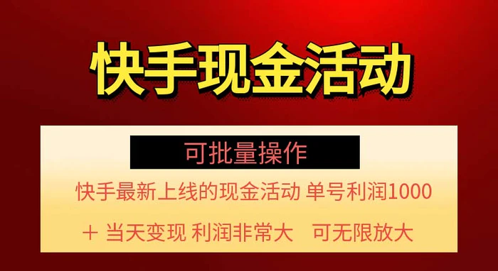 （11819期）快手新活动项目！单账号利润1000+ 非常简单【可批量】（项目介绍＋项目…