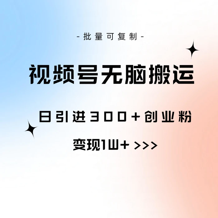 （10612期）视频号无脑搬运日引300+创业粉，变现1W+可批量复制