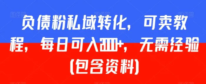 负债粉私域转化，可卖教程，每日可入2000+，无需经验（包含资料）【揭秘】