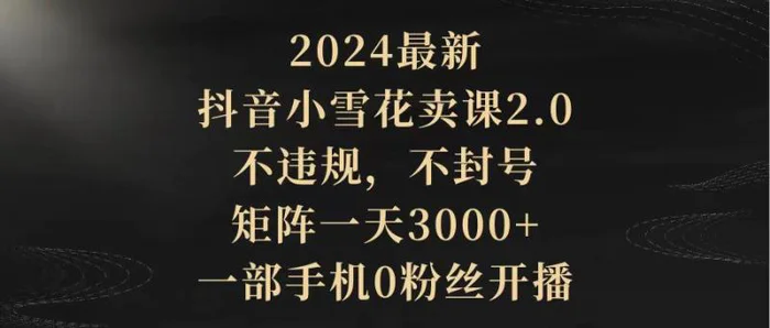 （9639期）2024最新抖音小雪花卖课2.0 不违规 不封号 矩阵一天3000+一部手机0粉丝开播