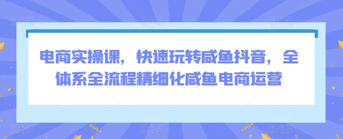 电商实操课，快速玩转咸鱼抖音，全体系全流程精细化咸鱼电商运营