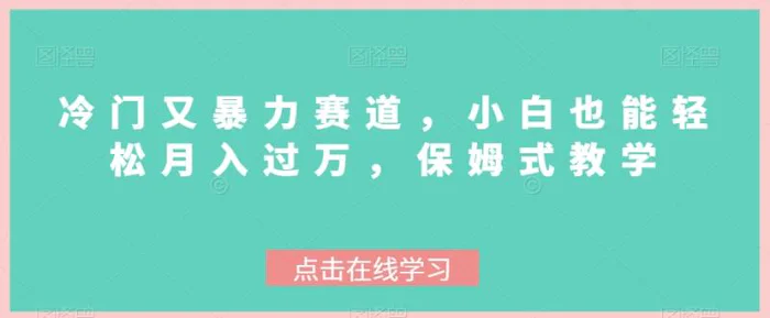 冷门又暴力赛道，小白也能轻松月入过万，保姆式教学