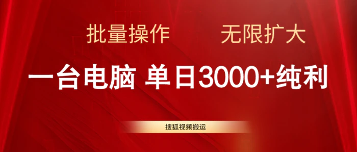 （11064期）搜狐视频搬运，一台电脑单日3000+，批量操作，可无限扩大