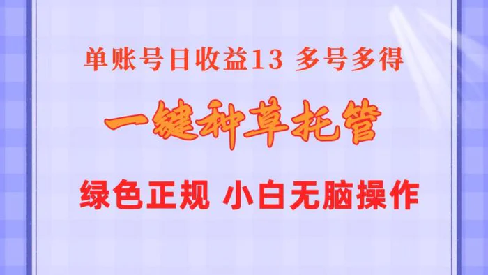 （10776期）一键种草托管 单账号日收益13元 10个账号一天130 绿色稳定 可无限推广