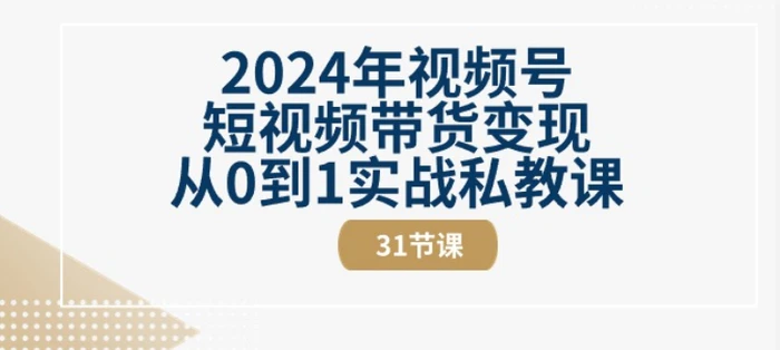 2024年视频号短视频带货变现从0到1实战私教课(31节视频课)