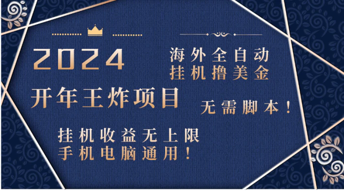 （8494期）2024海外全自动挂机撸美金项目！手机电脑均可，无需脚本，收益无上限！