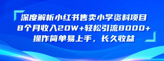 深度解析小红书售卖小学资料项目，操作简单易上手，长久收益