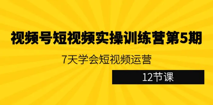 （9029期）视频号短视频实操训练营第5期：7天学会短视频运营（12节课）