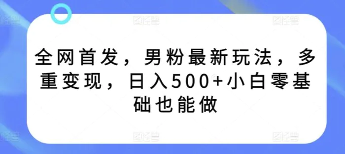 全网首发，男粉最新玩法，多重变现，日入500+小白零基础也能做