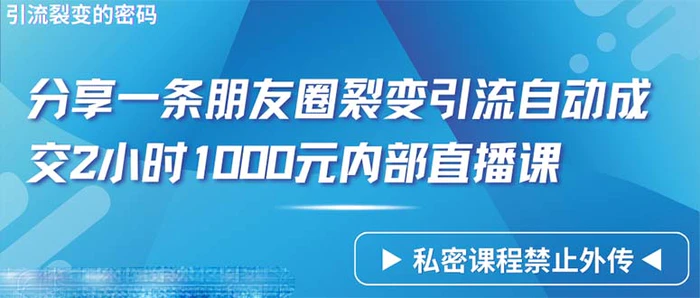 （9850期）仅靠分享一条朋友圈裂变引流自动成交2小时1000内部直播课程