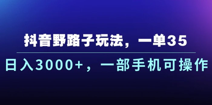 （10909期）抖音野路子玩法，一单35.日入3000+，一部手机可操作