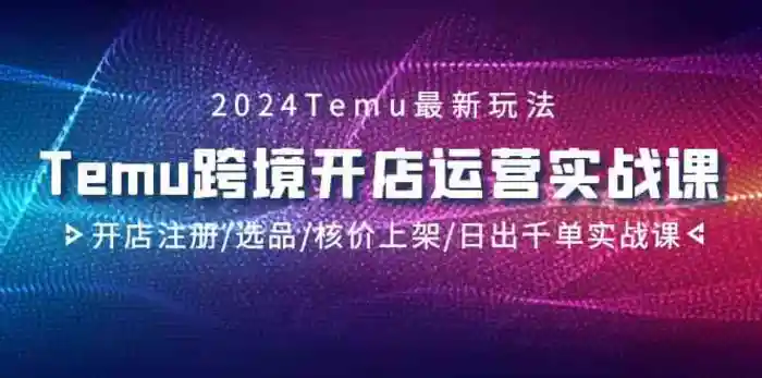 2024Temu跨境开店运营实战课，开店注册/选品/核价上架/日出千单实战课