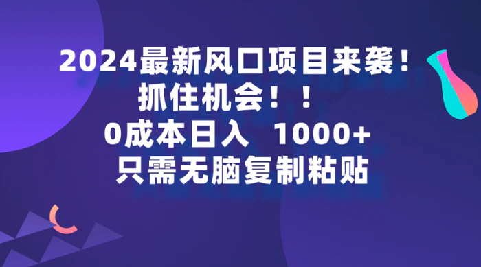 （9899期）2024最新风口项目来袭，抓住机会，0成本一部手机日入1000+，只需无脑复制粘贴