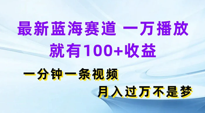 最新蓝海赛道，一万播放就有100+收益，一分钟一条视频，月入过万