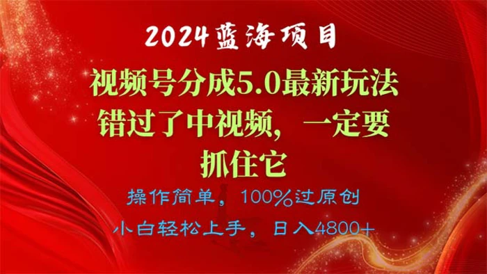 （11032期）2024蓝海项目，视频号分成计划5.0最新玩法，错过了中视频，一定要抓住它