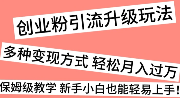 创业粉引流升级玩法，多种变现方式轻松月入过万，保姆级教学新手小白也能轻易上手！