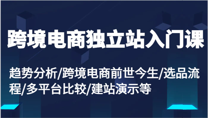 跨境电商独立站入门课：趋势分析/跨境电商前世今生/选品流程/多平台比较/建站演示等