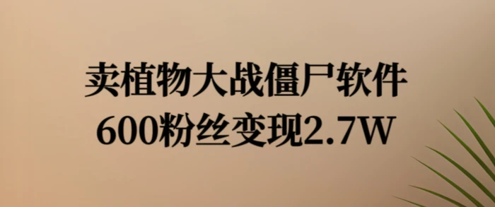 卖植物大战僵尸软件，600粉丝变现2.7W