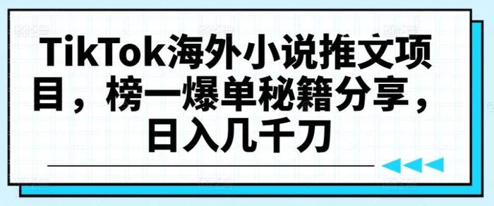 TikTok海外小说推文项目，榜一爆单秘籍分享，日入几千刀