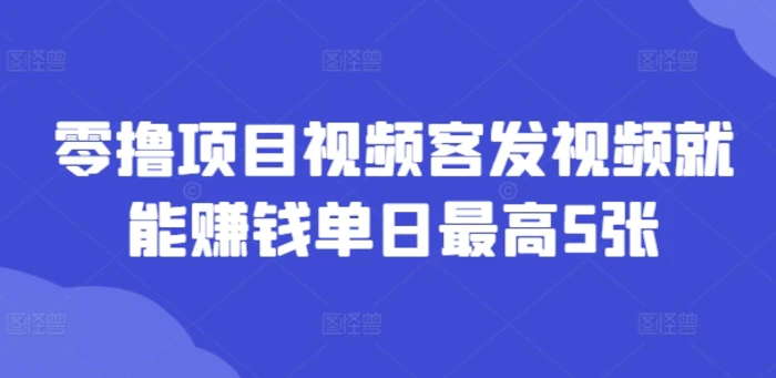 零撸项目视频客发视频就能赚钱单日最高5张