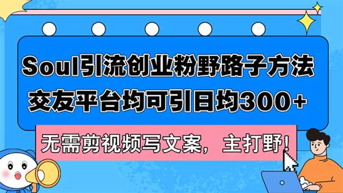 （12281期）Soul引流创业粉野路子方法，交友平台均可引日均300+，无需剪视频写文案，主打野！