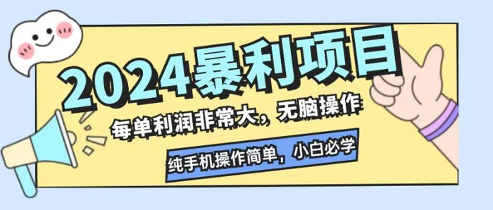 （12130期）2024暴利项目，每单利润非常大，无脑操作，纯手机操作简单，小白必学项目