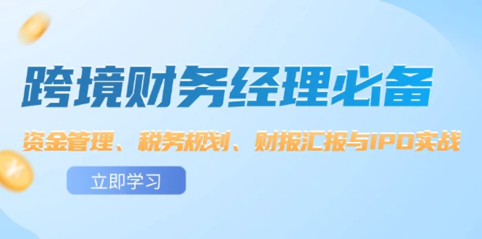 （12323期）跨境 财务经理必备：资金管理、税务规划、财报汇报与IPO实战