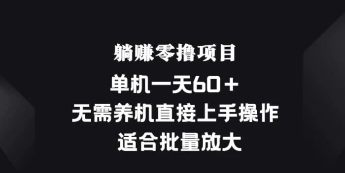 躺赚零撸项目，单机一天60+，无需养机直接上手操作， 适合批量放大