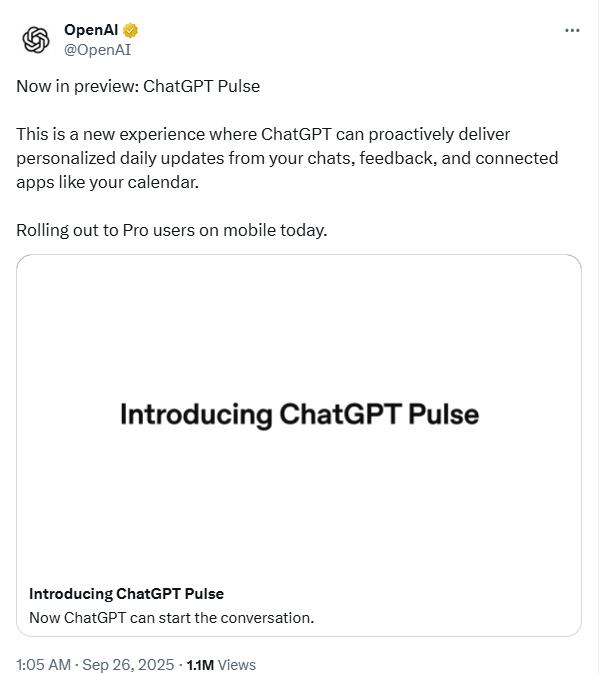 ChatGPT“开窍”了，新Pulse功能上线，你的AI不再坐等指令-