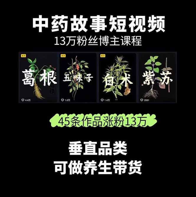 图片[1]-【2025.9.6】中草药养生赛道：AI文案+故事模板+橱带货，45条作品涨粉13w+单月变现1万+-