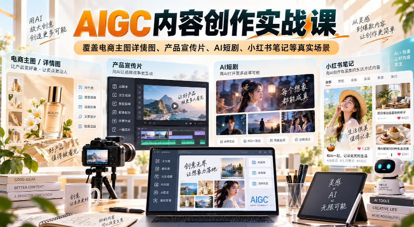 【2026.09.10】解锁AIGC内容创作全攻略：电商主图、详情页、宣传片、AI短剧与小红书笔记实战全覆盖-