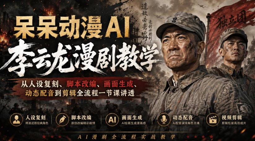 【2026.08.27】李云龙漫剧AI实操课:从人设复刻到剪辑成片,一节课搞定全流程!-