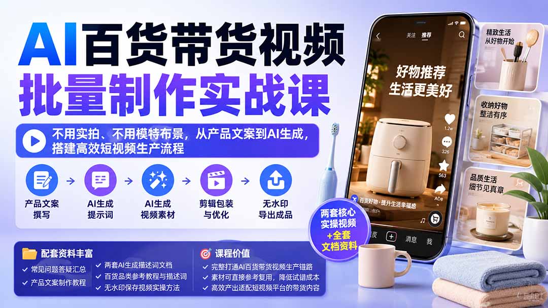 【2026.09.01】零实拍零模特,AI批量打造百货带货视频,从文案到成片的完整生产链路-
