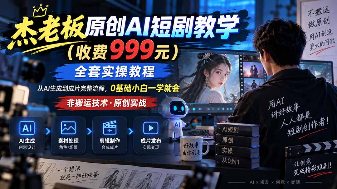 【2026.09.04】杰老板AI短剧实战课:999元全套教程,零基础也能轻松上手,独家原创干货!-