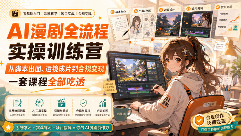 【2026.08.24】AI漫剧实操全攻略：从脚本分镜到成片变现，一套课打通全流程-