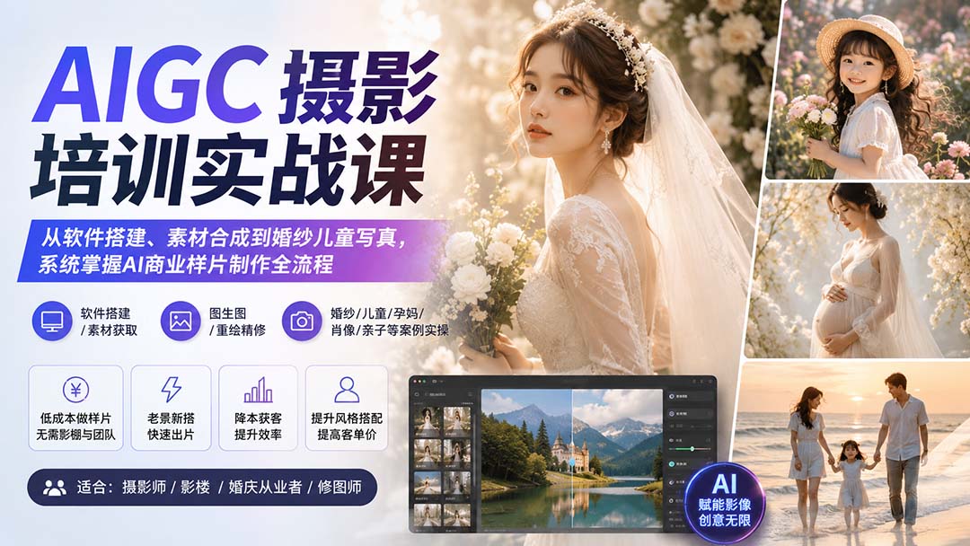 【2026.08.31】AI摄影实战训练营：从零搭建软件到婚纱儿童商业大片，一站式掌握AIGC样片制作全流程-