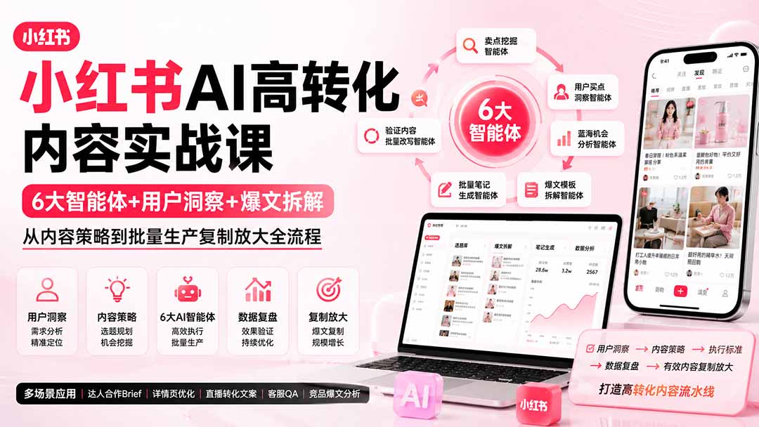 【2026.08.18】AI内容变现加速器:6大智能体+用户洞察+爆文拆解,从策略到批量爆款的全链路实战-