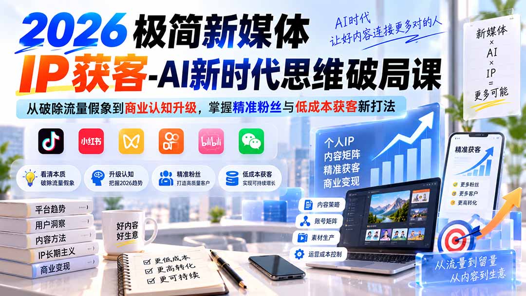 【2026.09.05】2026极简IP获客实战课:AI时代思维破局,告别流量泡沫,用商业认知撬动精准粉丝与低成本增长-
