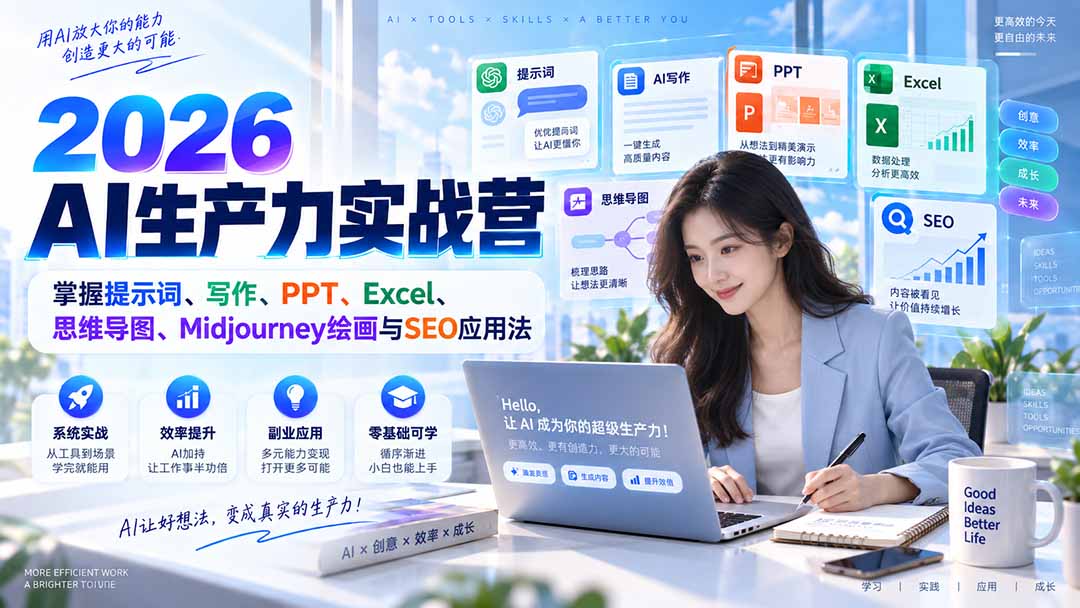 【2026.09.07】2026 AI效能加速营:一站式精通提示词、文案、PPT、表格、脑图、AI绘画与SEO实战-