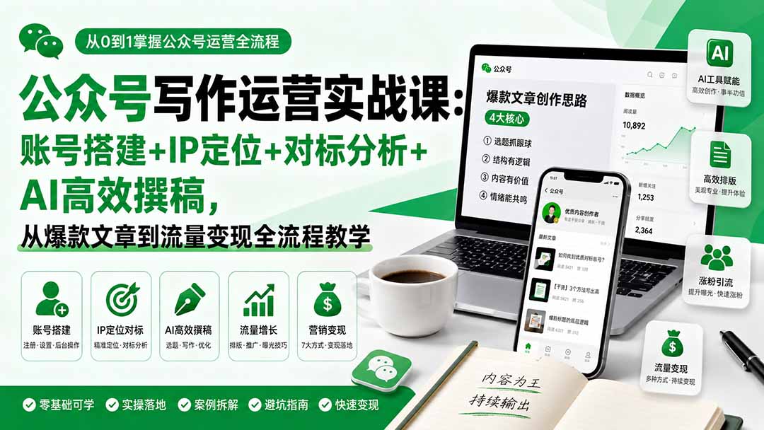 【2026.08.17】公众号写作运营全攻略:从账号搭建到AI爆文变现,一站式实战教学-