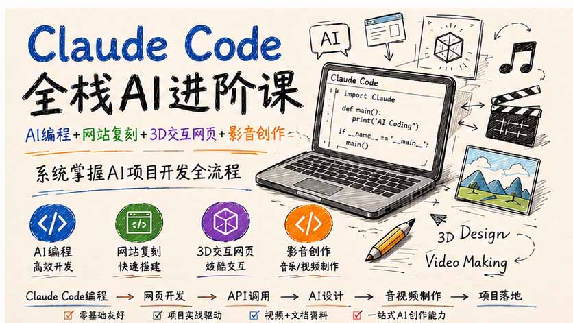 【2026.08.18】AI全栈开发实战课:从AI编程到3D交互与影音创作,一站式掌握项目落地全流程-