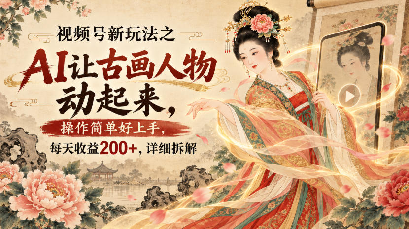 【2026.09.06】AI复活古画人物,视频号冷门玩法日入200+,保姆级拆解-