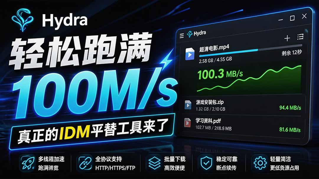 【2026.09.09】告别龟速下载!这款开源多线程神器,轻松跑满100M/s,浏览器一键智能加速,堪称IDM最佳平替!-