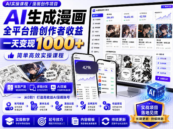 【2026.08.25】AI漫画全平台变现秘籍：实操课程揭秘单日收益破千的创作技巧-