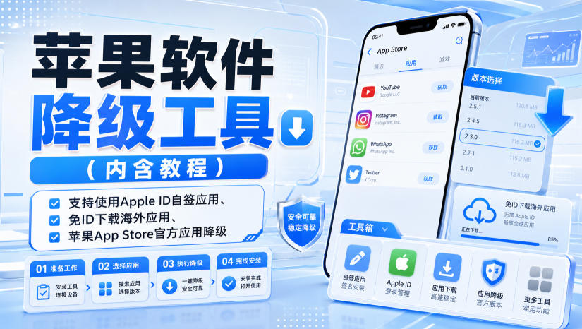 【2026.08.23】苹果应用降级全能工具箱:免ID下载海外App,官方应用版本随心切换-