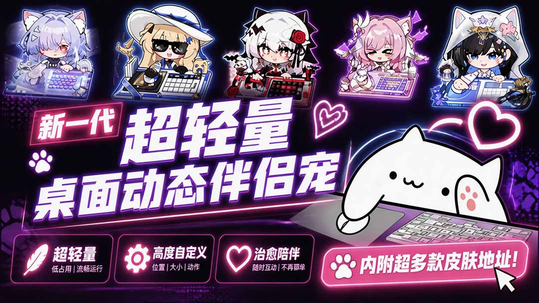 【2026.09.06】新一代超轻量桌面宠物:开源免费,丝滑动态+多款皮肤一键体验!-