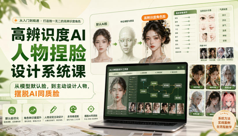 【2026.08.22】告别AI网红脸!高辨识度人物捏脸系统课,从默认模型到主动设计,打造专属独特角色-