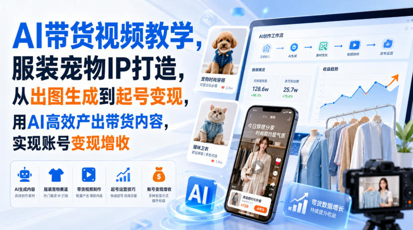 【2026.08.21】AI赋能带货新玩法:从服装宠物IP打造到出图变现,手把手教你用AI高效产出爆款内容,实现账号快速增收-
